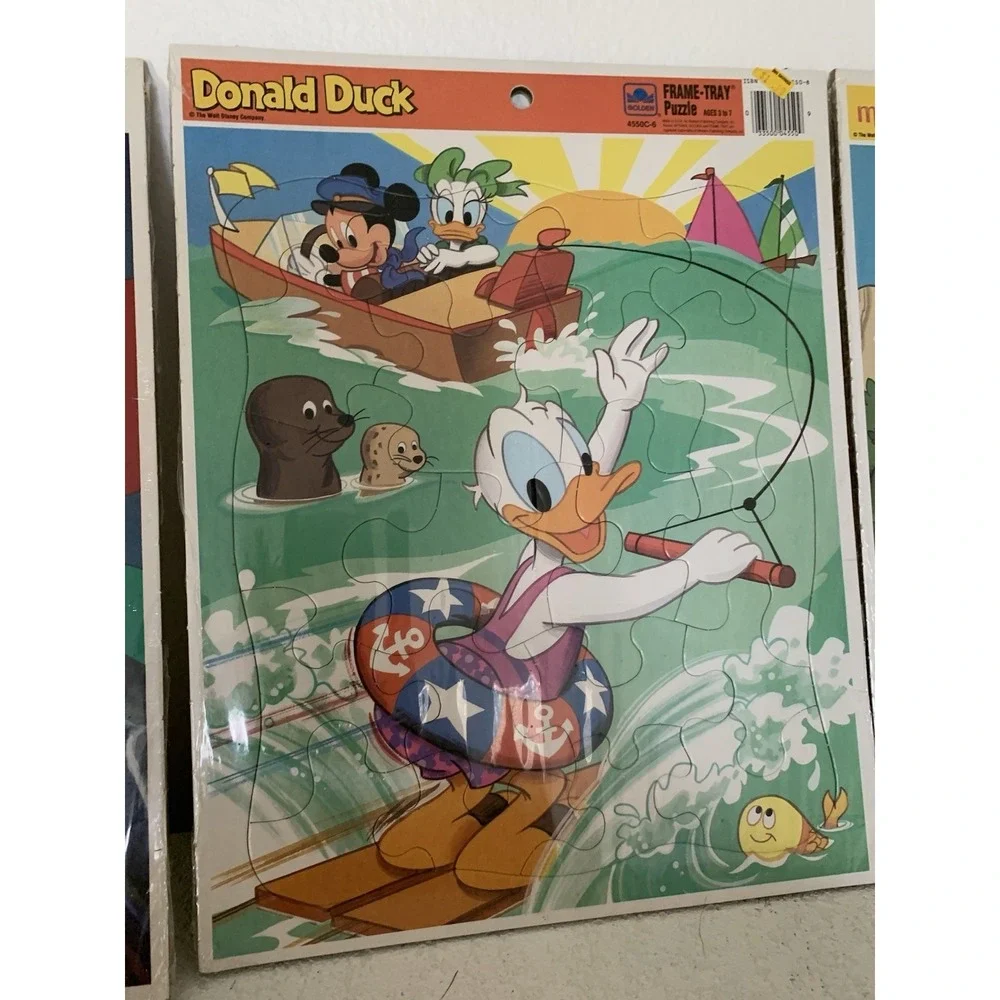 3 VTG Frame Tray Puzzles Golden Disney Mickey Minnie Mouse Little Mermaid Donald